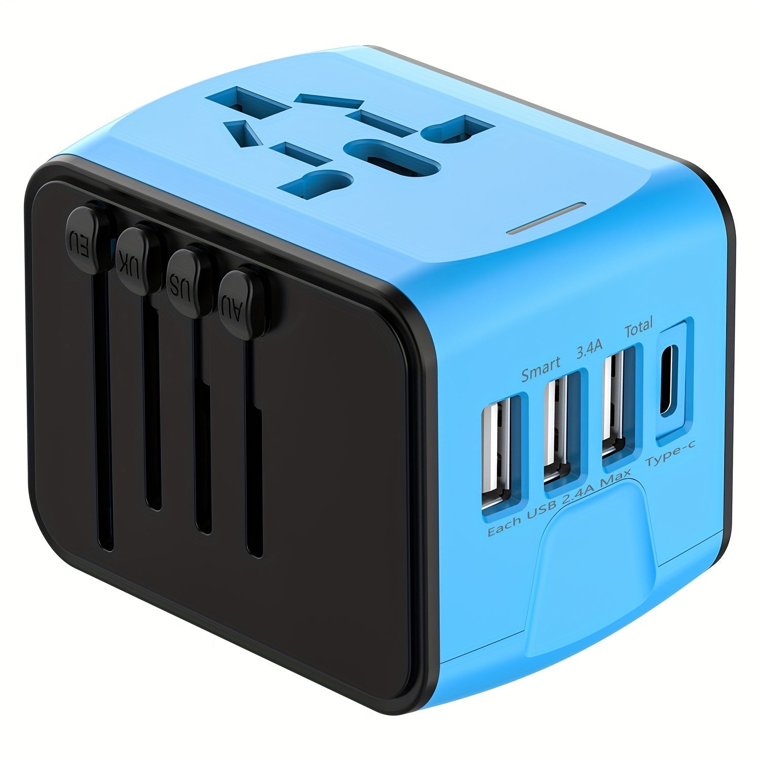 Adattatore da viaggio con 4 porte USB e Type-C – Caricabatterie Globale con Ricarica Rapida e Sicurezza