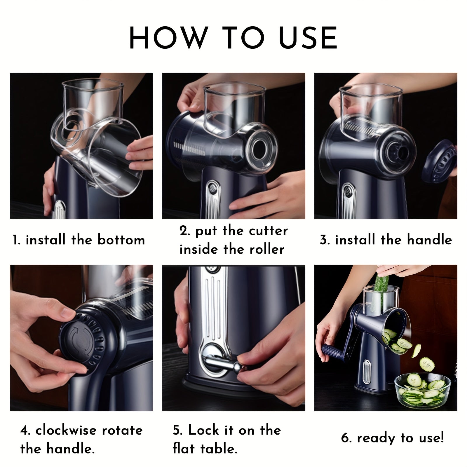 Grattugia da Cucina Rotante Multifunzionale – Grattugia per Formaggio e Affettatrice per Verdure 5-in-1 con Base Antiscivolo