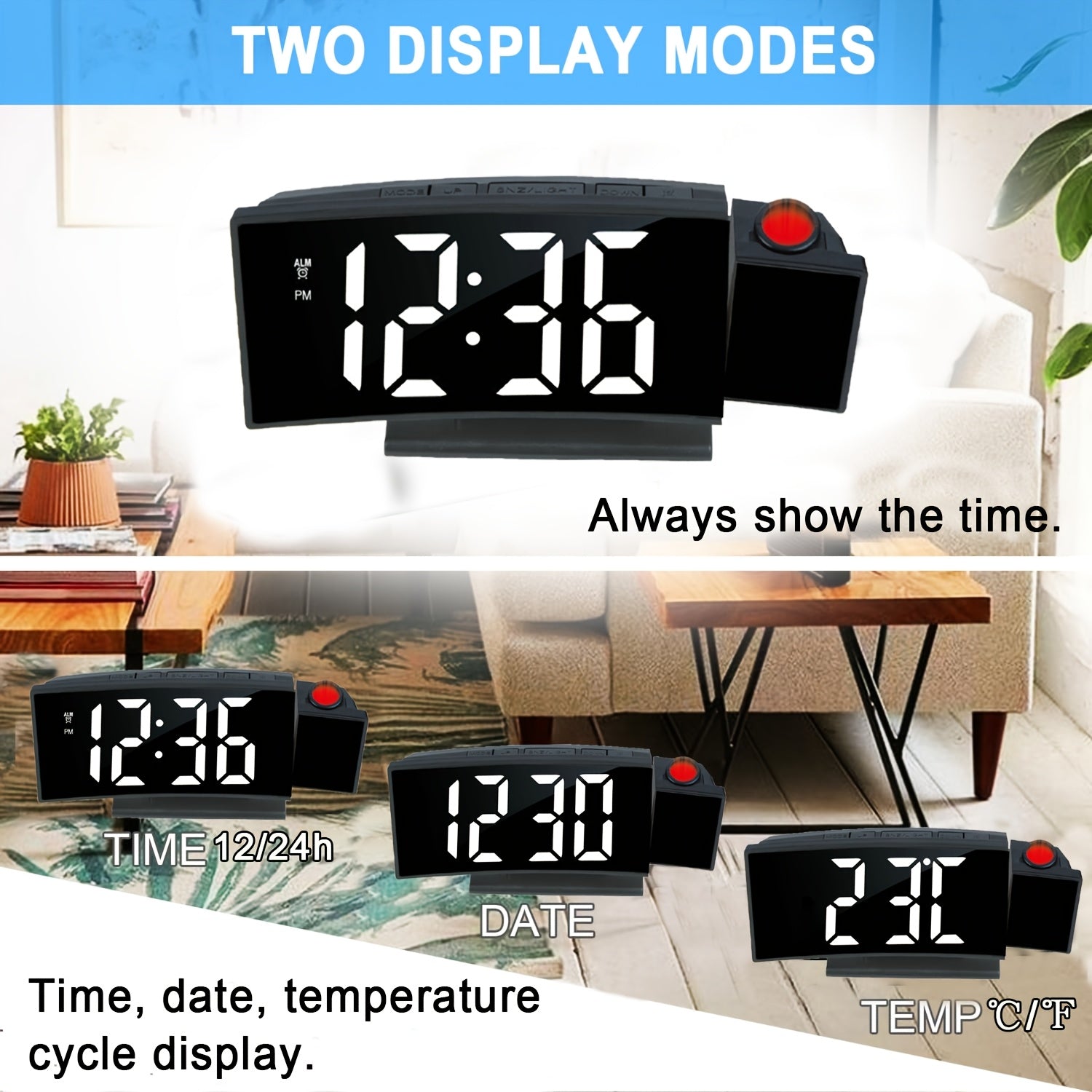 Orologio Proiettore Digitale – Display LED e Funzione Snooze con Luminosità Regolabile