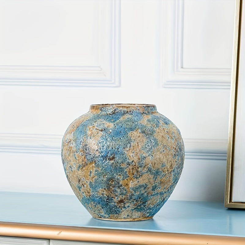 Vaso Ceramico Vintage Unico – Fatto a Mano in Terracotta Blu per un Aspetto Autentico