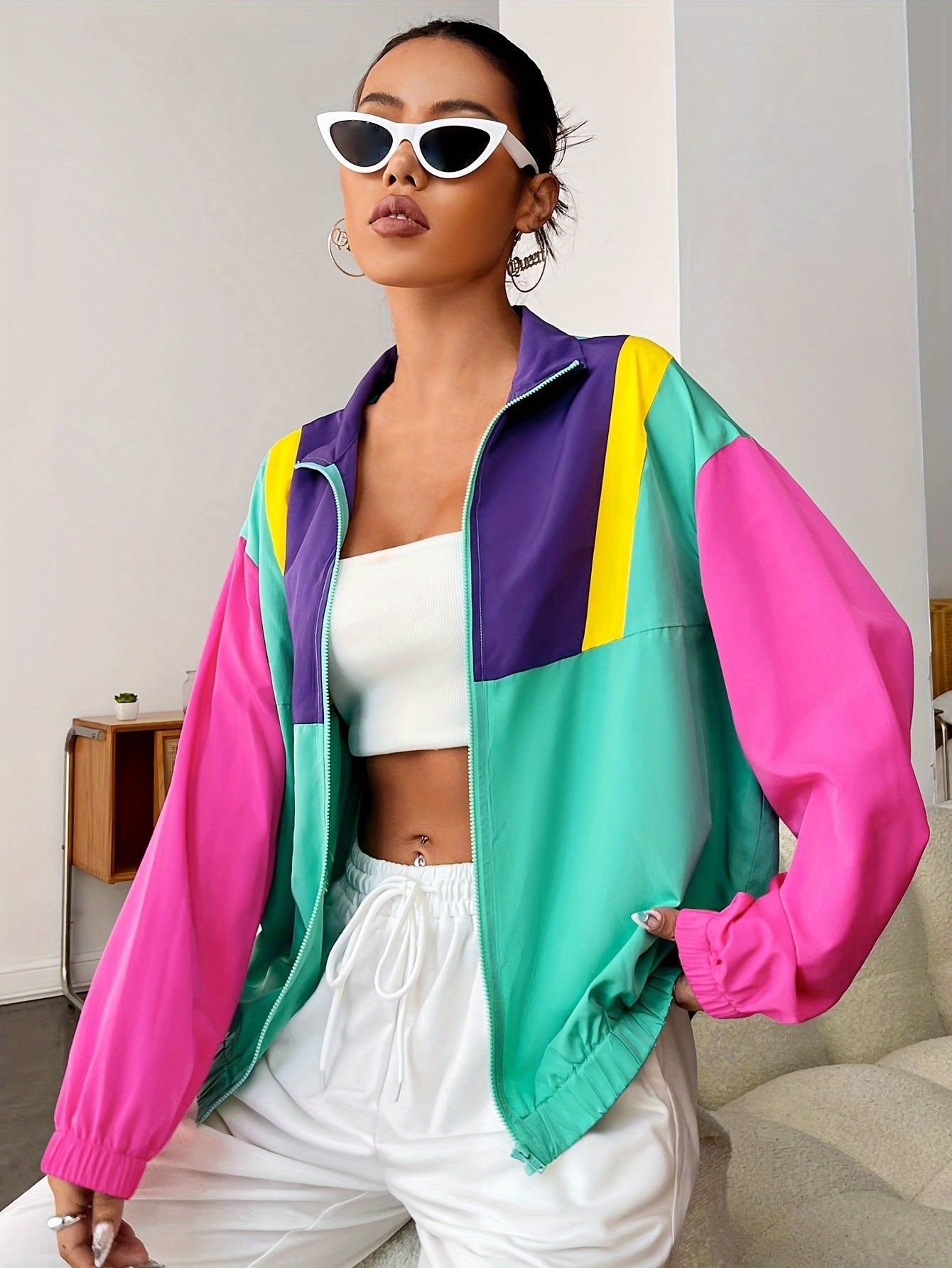 Giacca Casual a Zip Color Block – Trendy e Confortevole per Primavera e Autunno