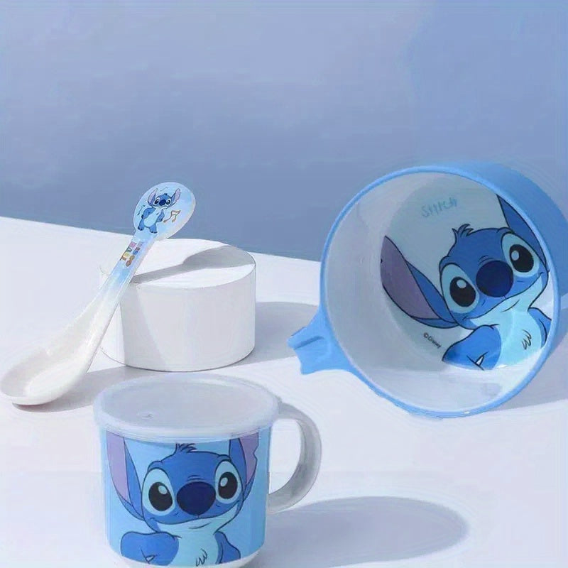 Set di stoviglie Stitch 3 pezzi – Ciotola, Tazza e Cucchiaio con Design Carino da Cartone Animato