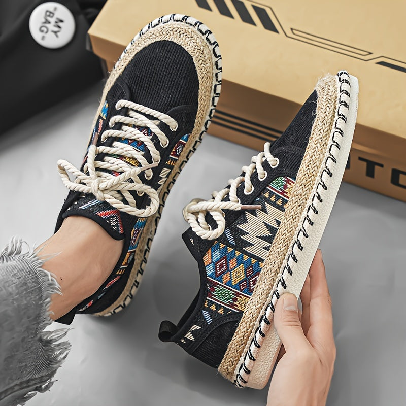 Sneakers Espadrille Boho per Uomini – Canvas Traspirante con Design Ricamato Colorato