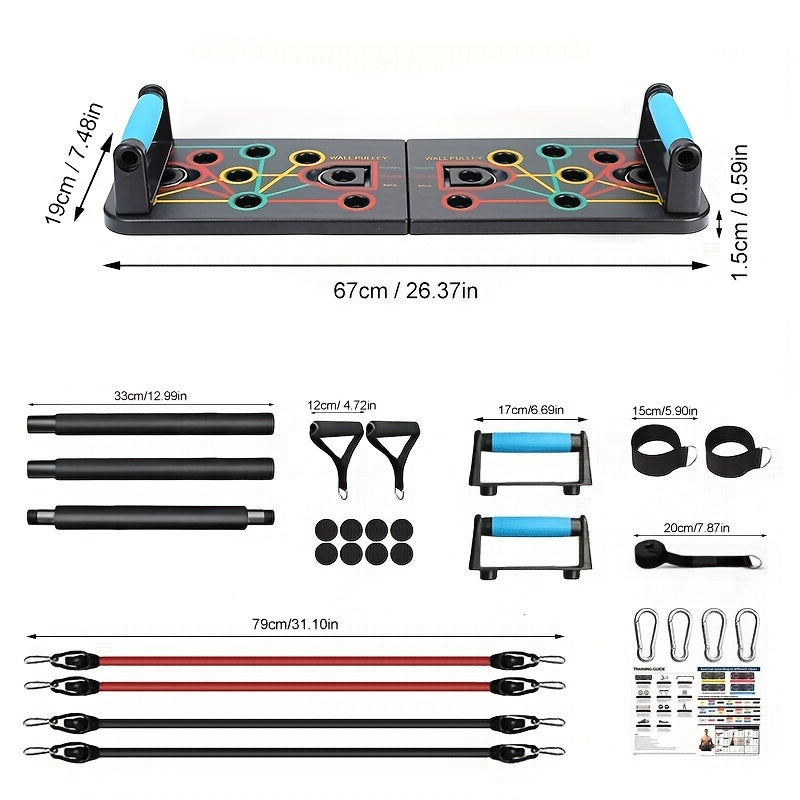 Set di mensola per push-up con maniglie, bande di resistenza e accessori – ideale per petto e addominali