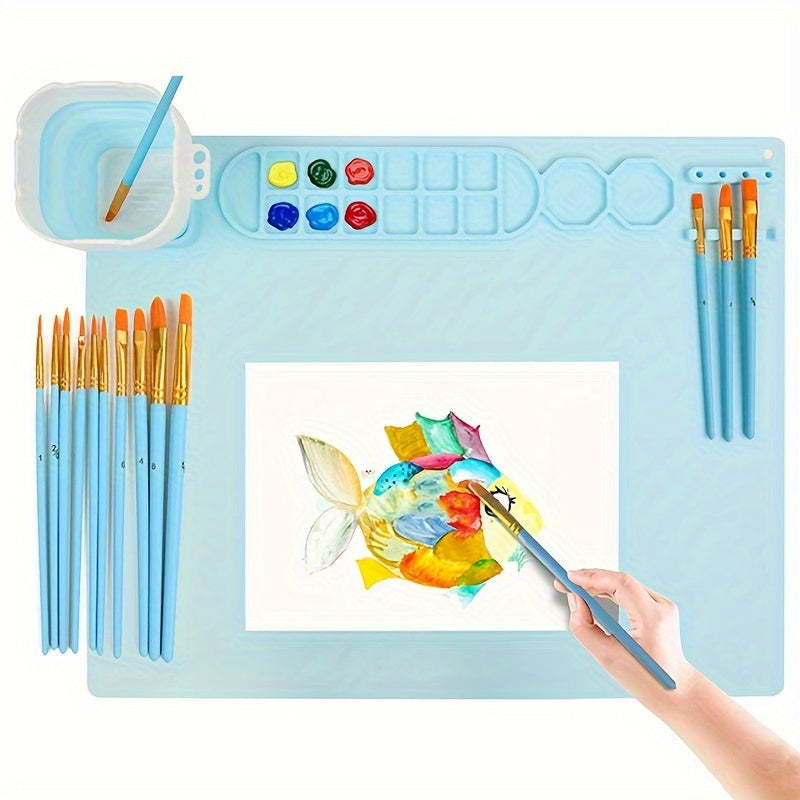 Tappetino in Silicone per Pittura con Paletta e Supporto per Pennelli – Durevole e Flessibile