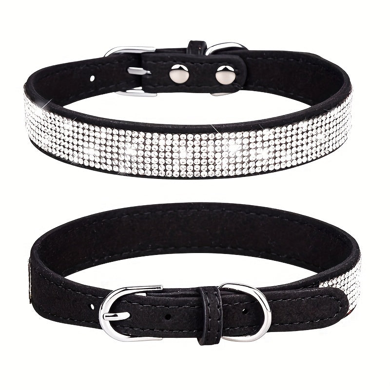 Collare per Cani in Pelle Regolabile con Strass – Forte e Durevole