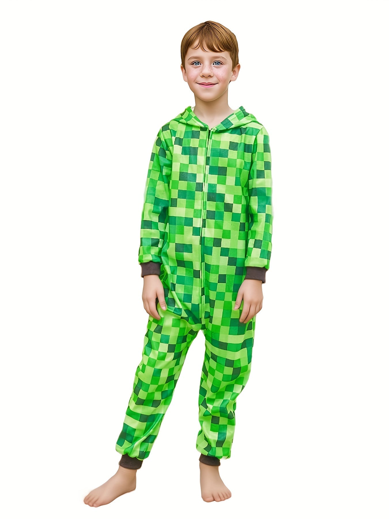 Minecraft Ispirato Verde a Quadri Tuta per Bambini – Perfetta per Halloween e Feste