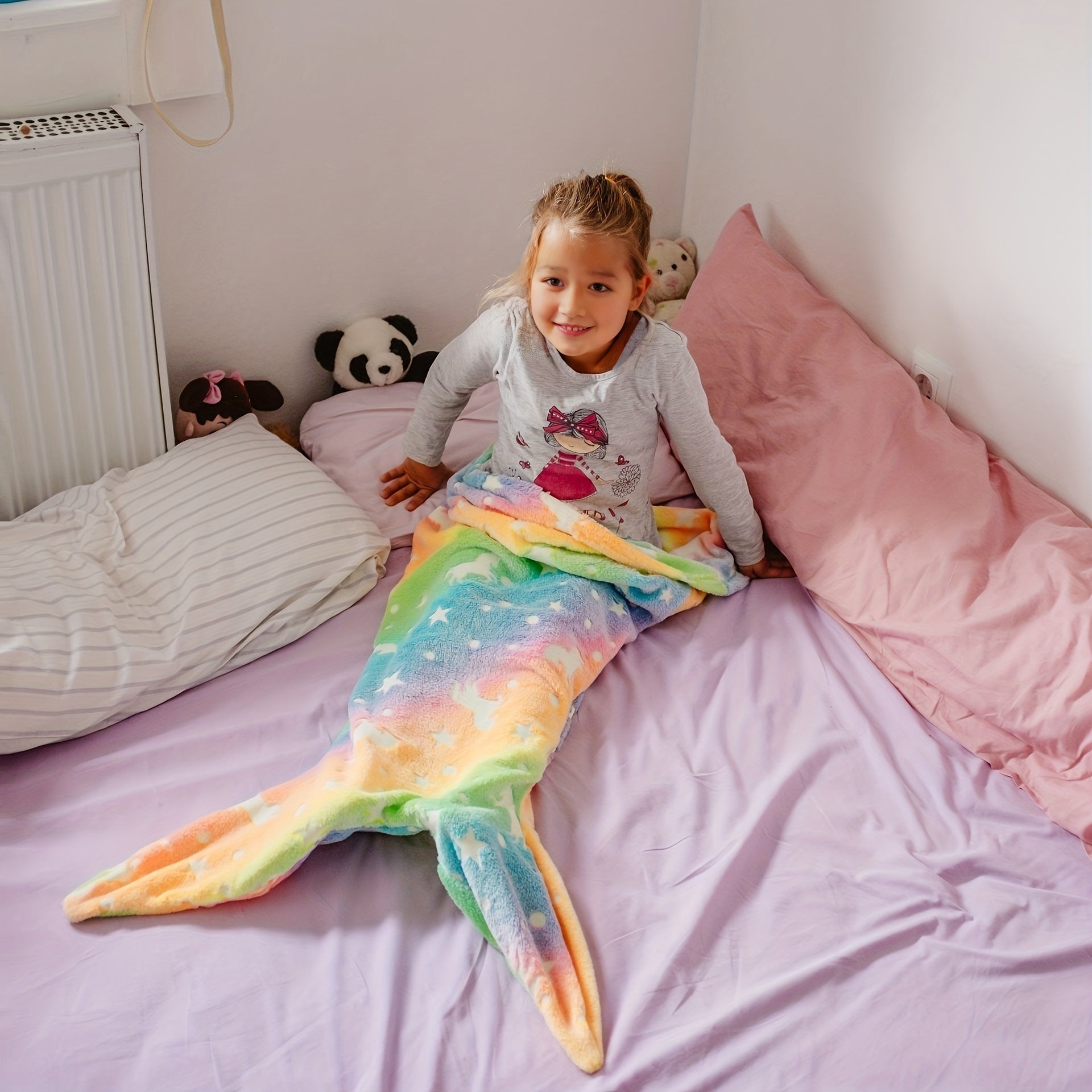 Sacco a Pelo Magico da Sirena con Effetto Luminoso – Morbido Pile per Bambini