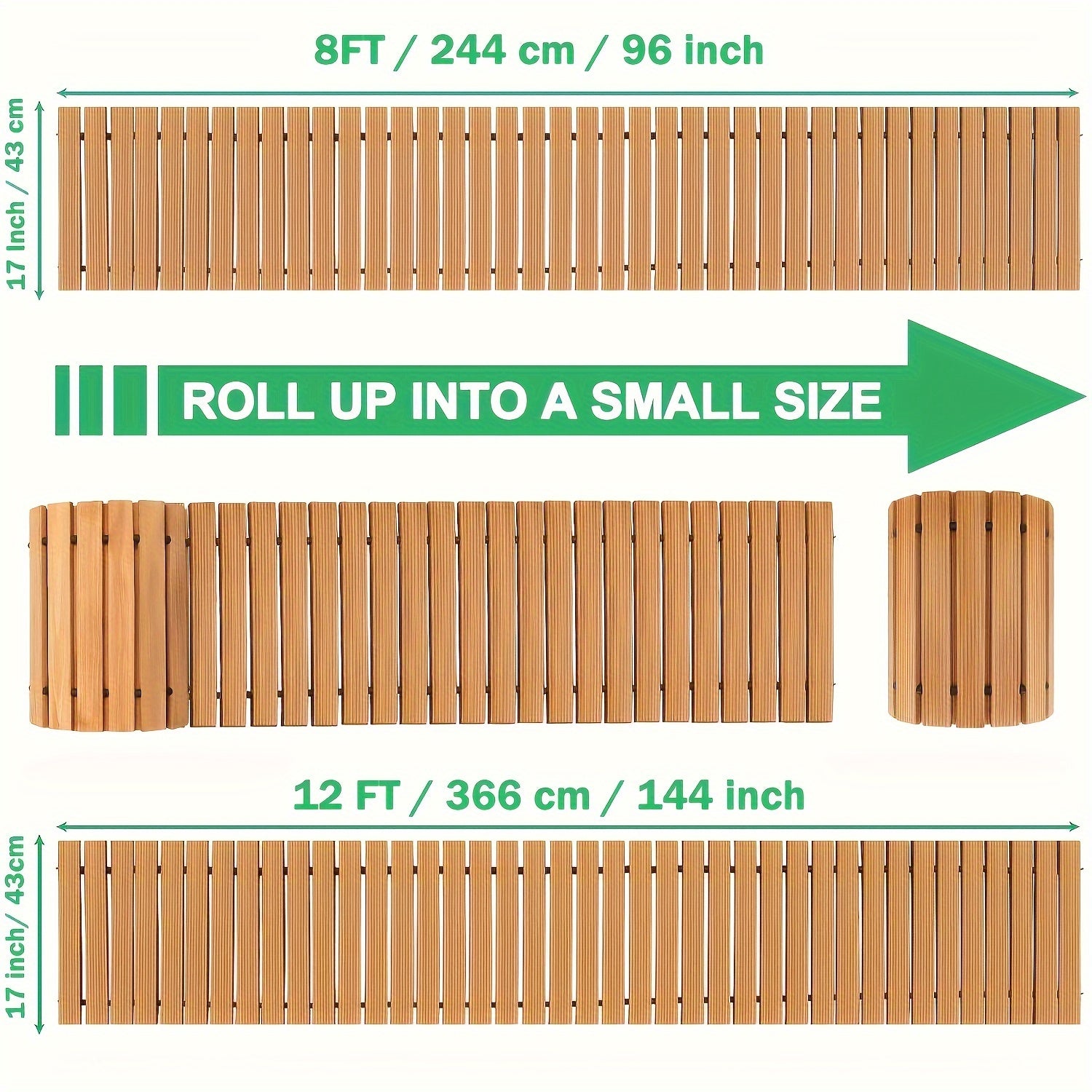 Tappetino da Giardino in Legno Rullabile – Tappeto Sostenibile per Esterni con Protezione Antiscivolo