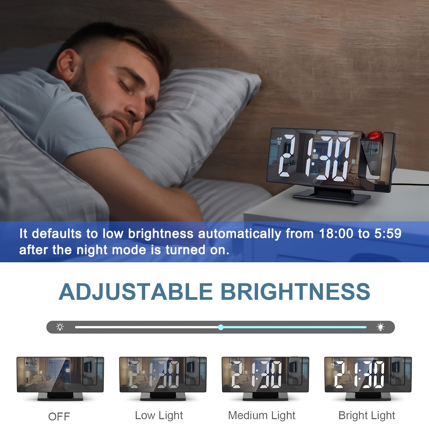Orologio Proiettore LED con Proiezione Regolabile a 180° – Display Chiaro e Funzione Snooze per Camera da Letto o Ufficio