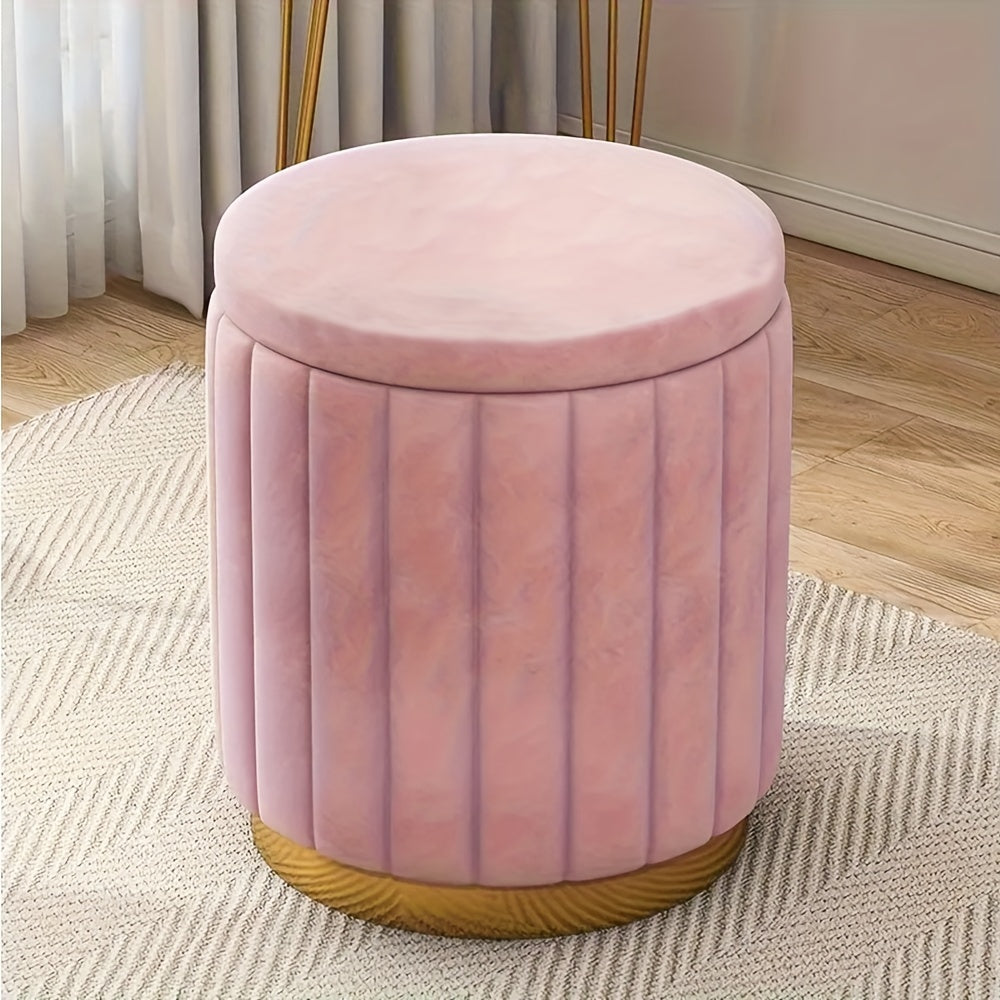 Nordic Chic Pouf da Stivaggio – Pouf Rotondo Elegante con Spazio di Archiviazione e Finitura a Specchio