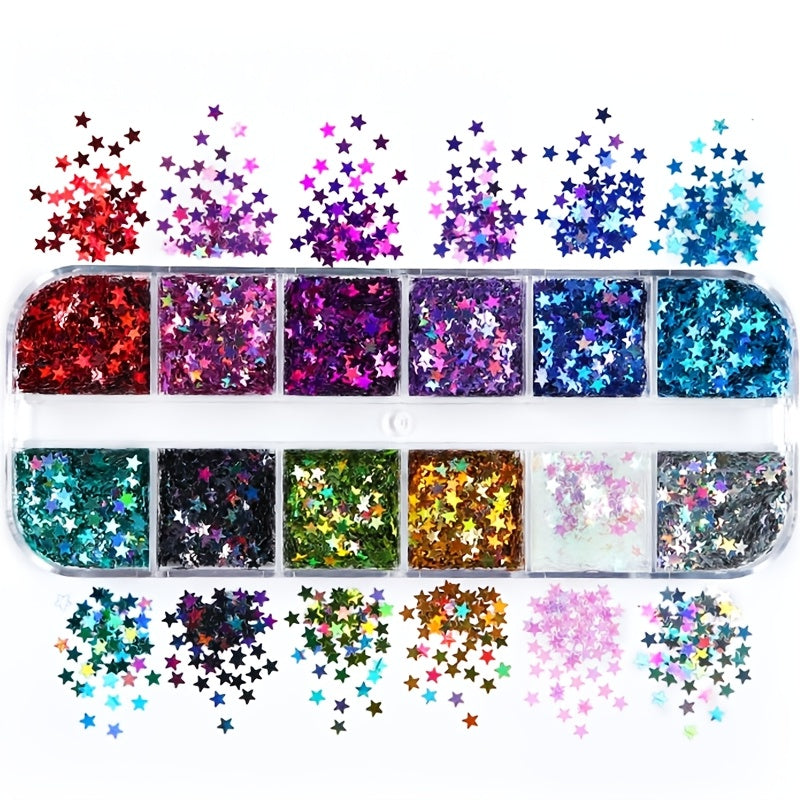 12 Colori Stelle Paillette – Paillette Glitter in Scatola Lunga per DIY e Scrapbooking