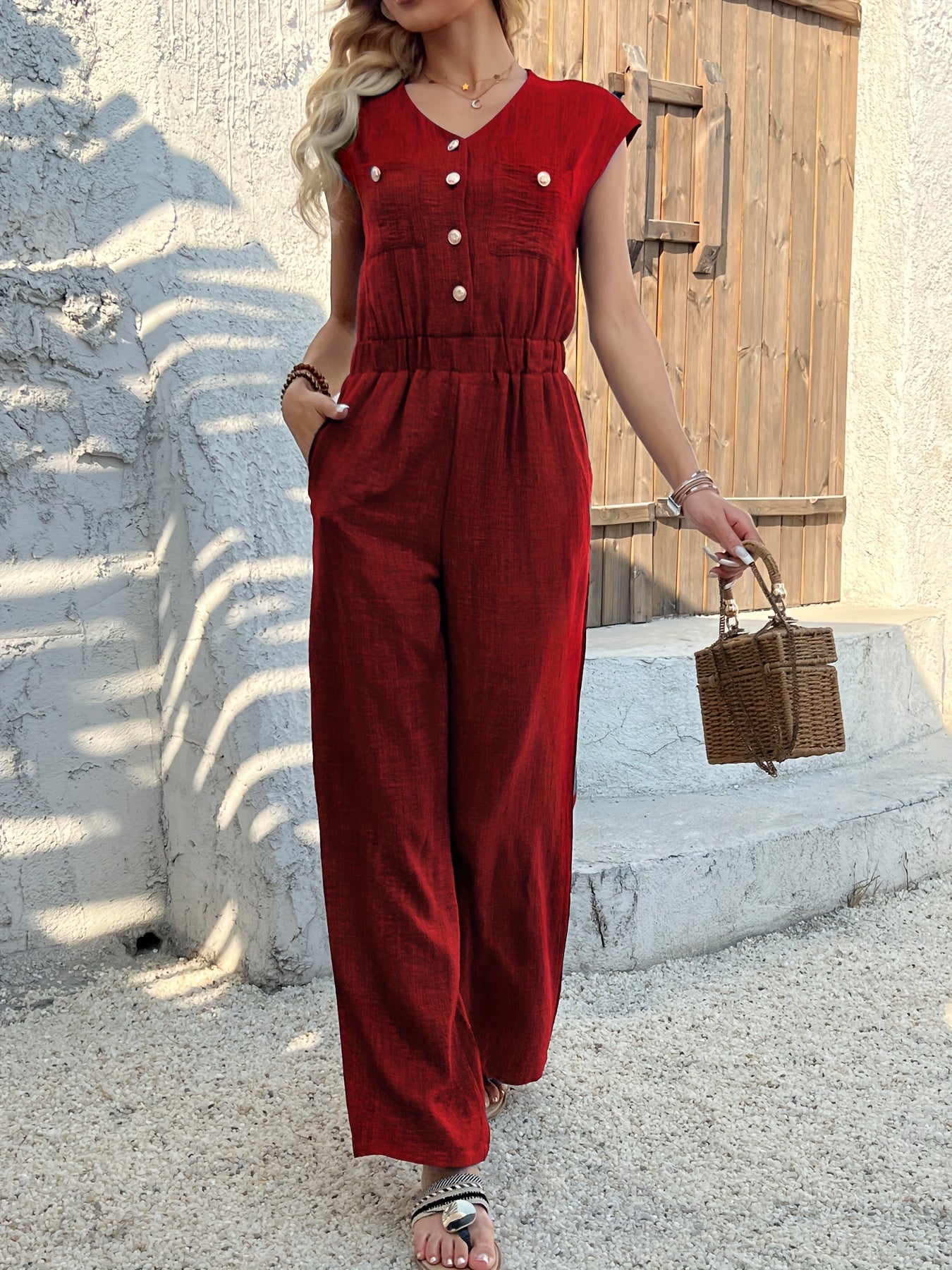 Elegante Jumpsuit con Scollatura a V per Donne – Vita Alta e Stile Casual