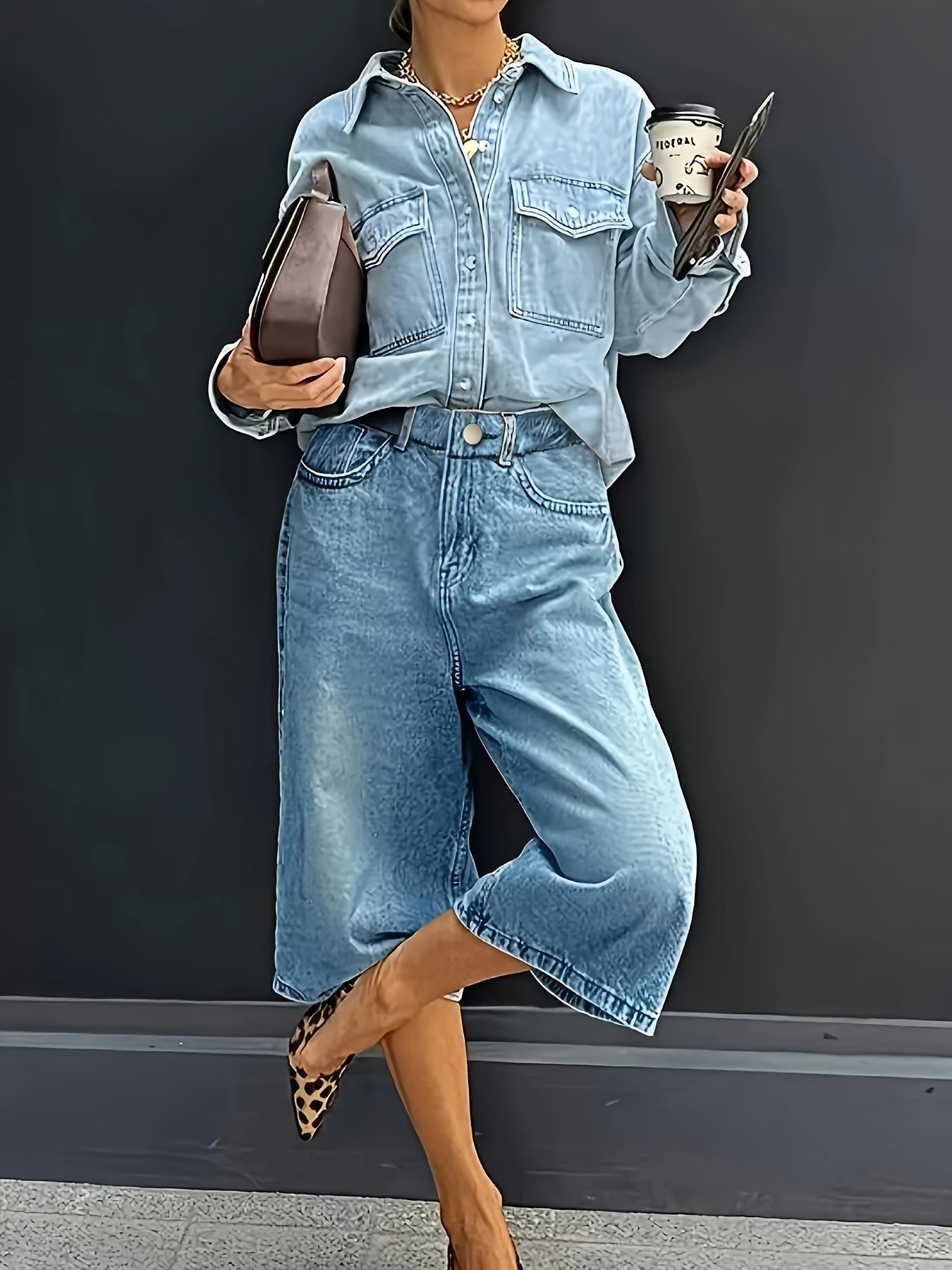 Pantaloni Corti in Denim Elasticizzati a Vita Alta Taglie Forti – Pantaloni Estivi Larghi e Casual con Tasche