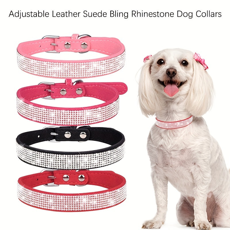 Collare per Cani in Pelle Regolabile con Strass – Forte e Durevole
