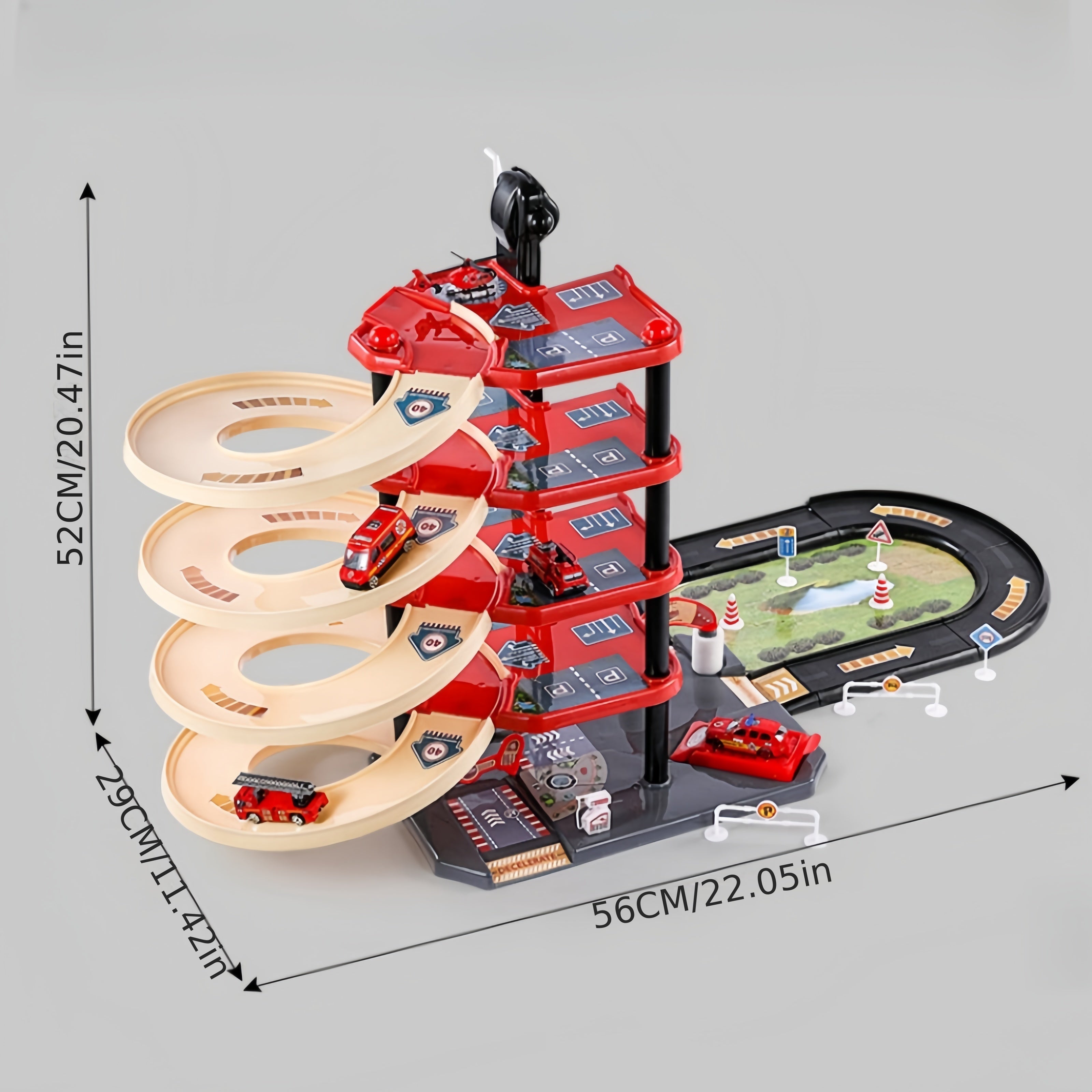 FirePark Garage Giocattolo - Più Piani con Autobotti e Segnali Stradali