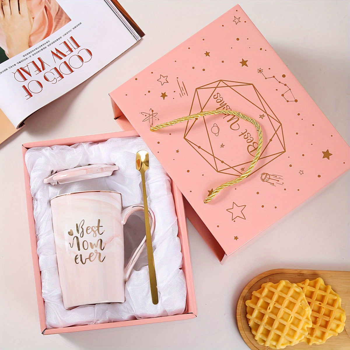 Set di Tazze in Marmo con Stampa Dorata – Il Regalo Perfetto per la Festa della Mamma