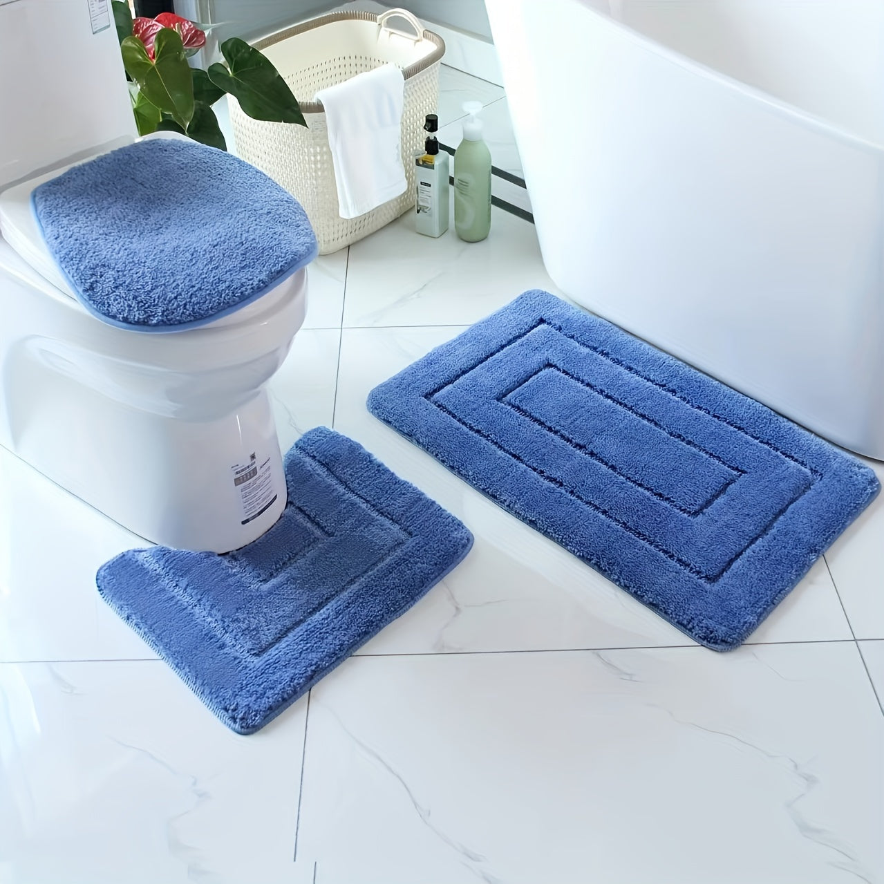 Set di Tappeti da Bagno in Viscosa Ultra Fine a 3 Pezzi – Asciugatura Rapida e Assorbente