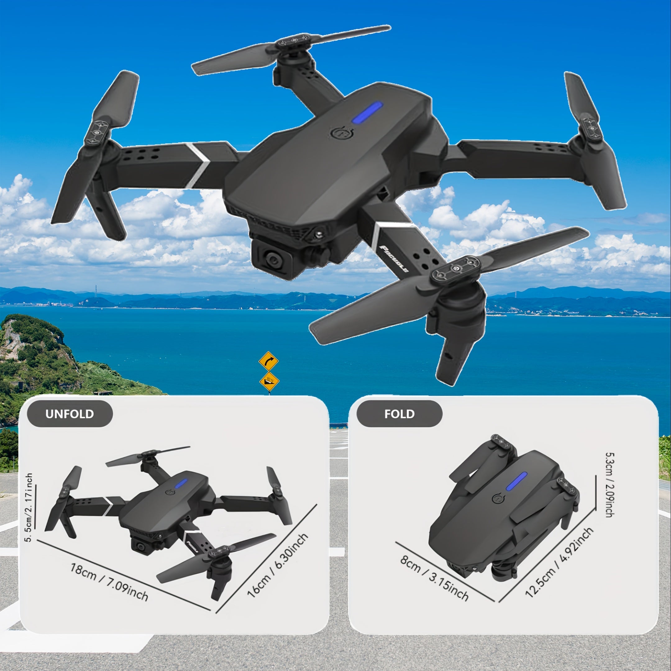 E88 Drone con Doppia Telecamera – Quadcopter Pieghevole con Mantenitore di Altezza