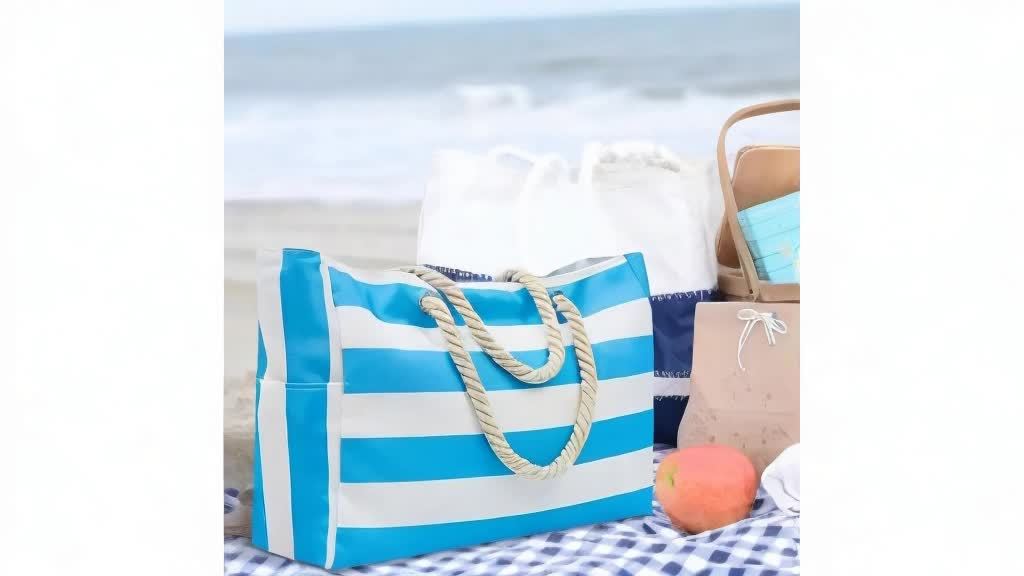 Borsa da Spiaggia a Righe – Ampia Borsa da Viaggio con Manici in Cordino per Trasporto e Vacanze all'Aperto