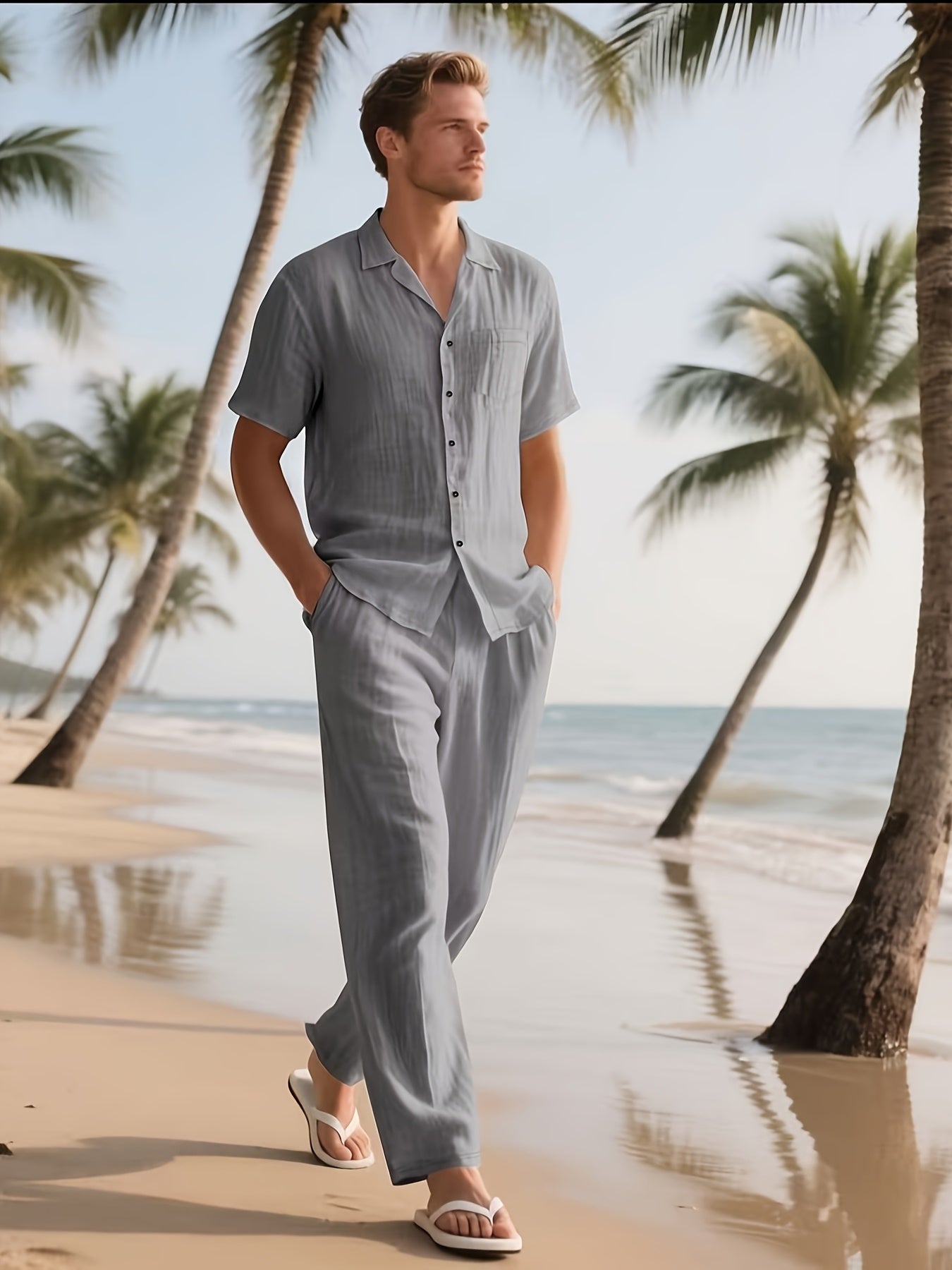 Set Casual Uomo in Lino – Confortevole e Leggero con Pantaloni Lunghi e Maniche Corte