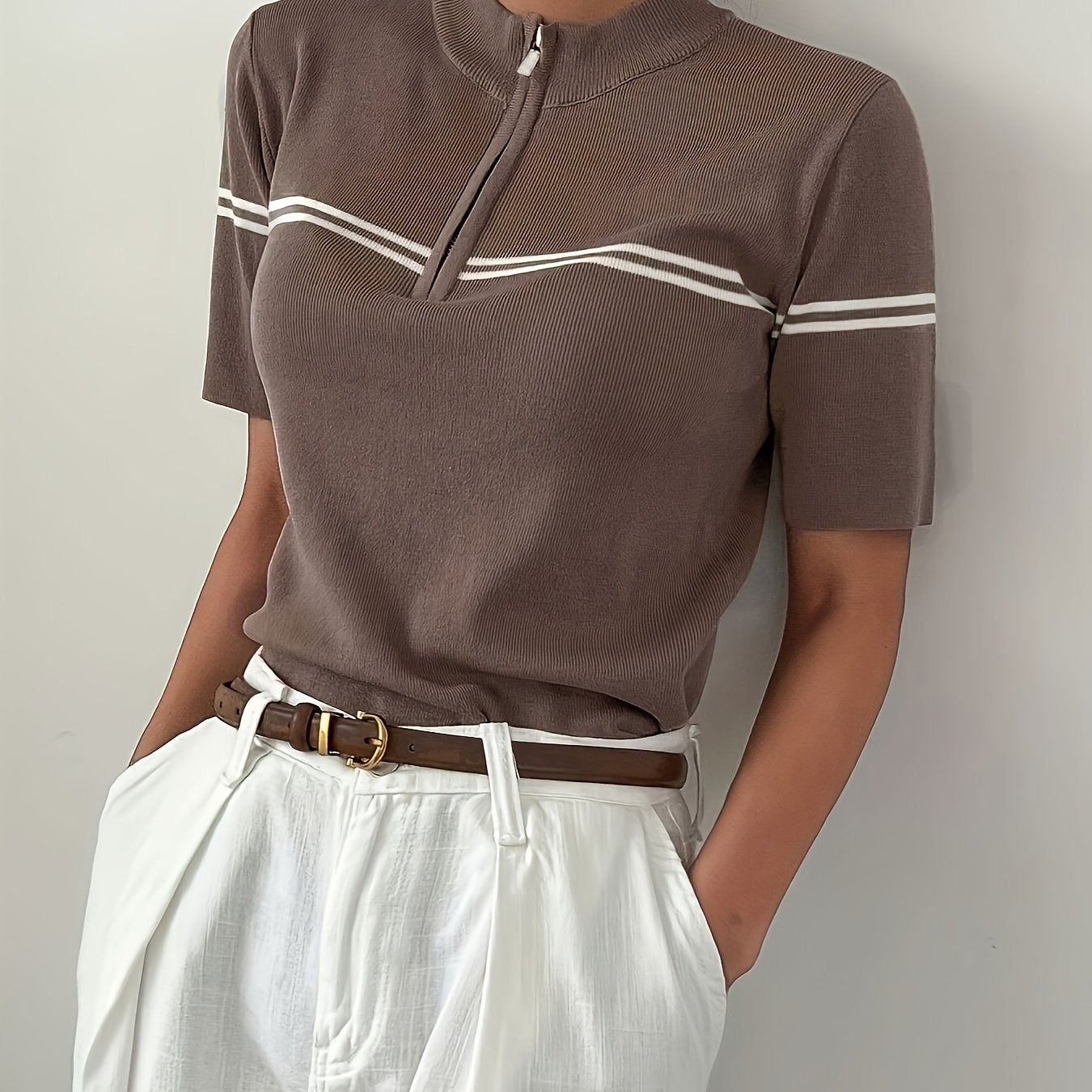 Polo da Donna a Righe con Dettaglio Zip – Top Estivo Leggero e Casual