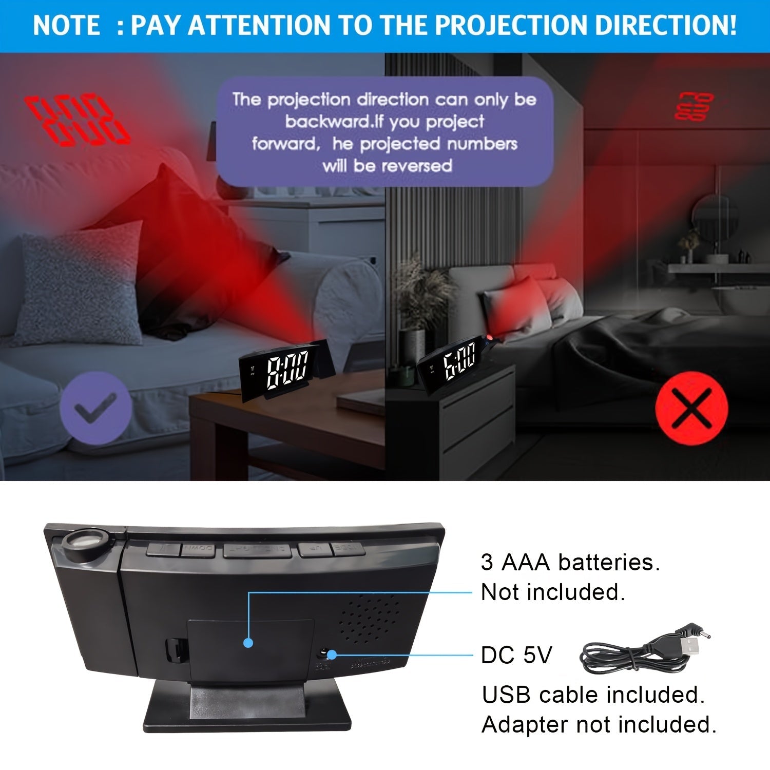 Orologio Proiettore Digitale – Display LED e Funzione Snooze con Luminosità Regolabile