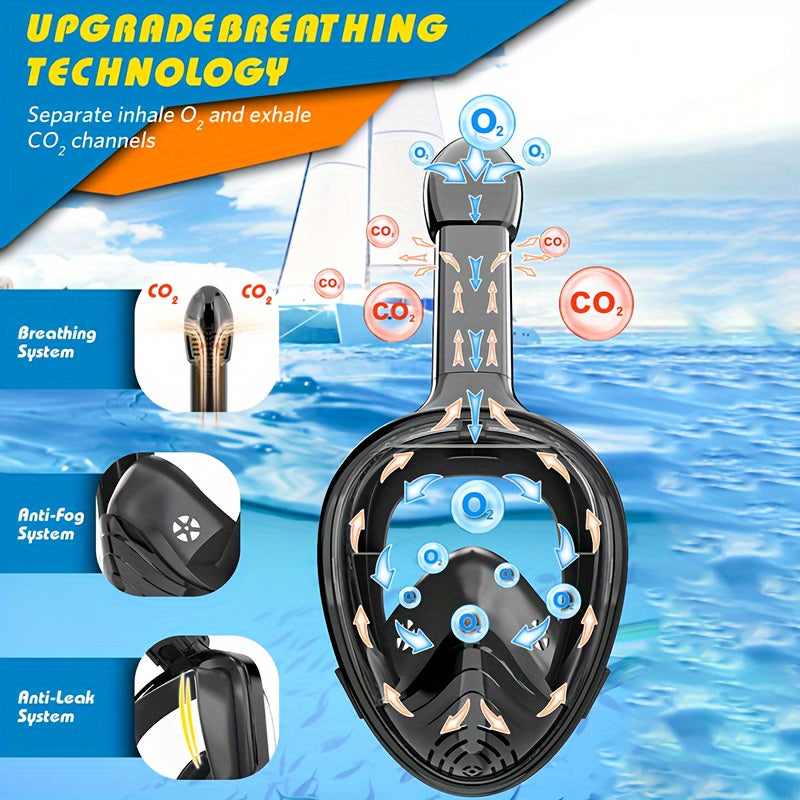 Maschera Snorkel per Viso Intero – Visione Panoramica a 180° e Montaggio per Fotocamera per un'Esperienza Subacquea Perfetta