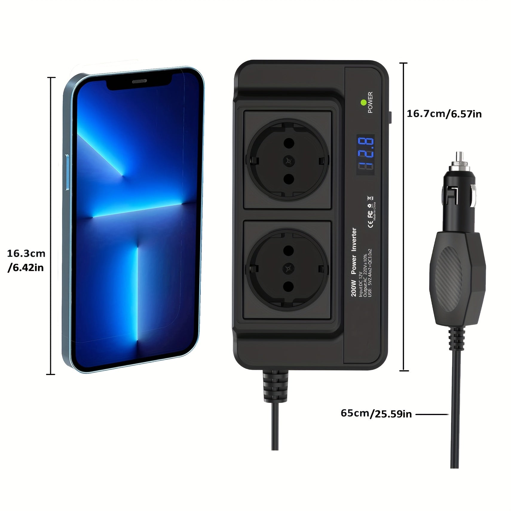 Inverter Auto Compatto 200W – Doppie Prese & Quad USB