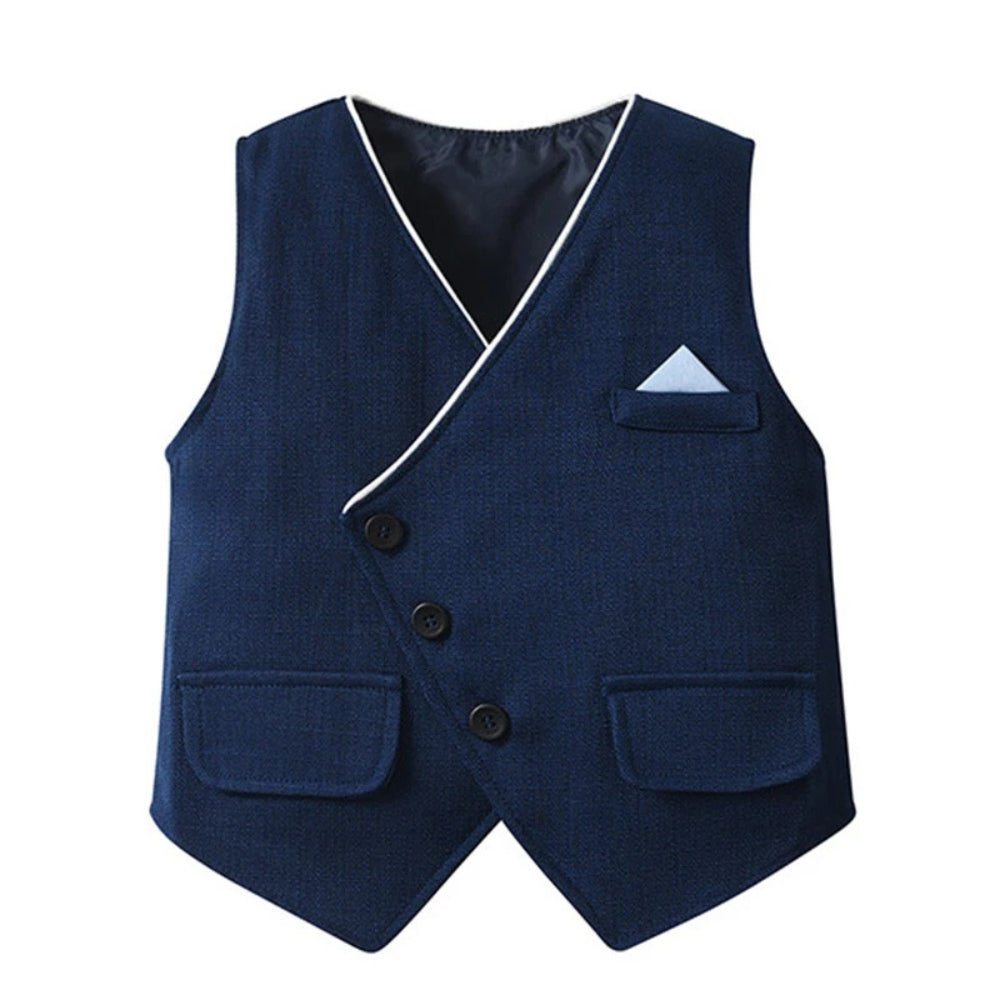 Completo Chic per Ragazzi 3 Pezzi – Camicia Blu, Gilet e Pantaloni con Papillon