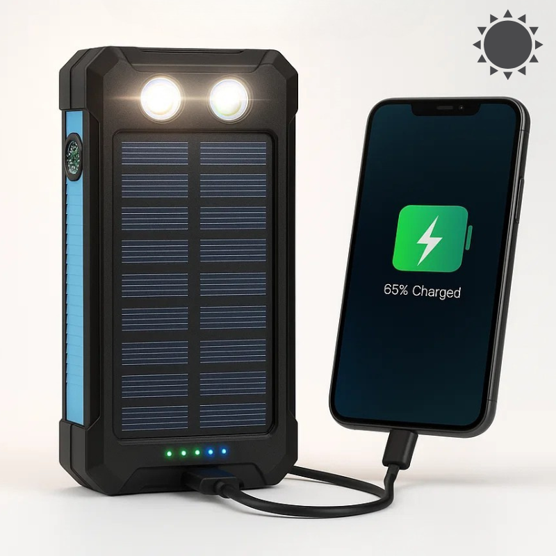 Powerbank Solare da 50000mAh – Impermeabile, Robusto & Con Torcia