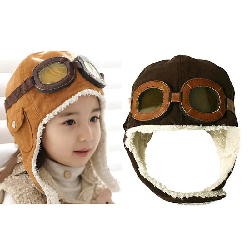 Cappello da Pilota per Bambini – Cappello Caldo con Occhiali in Pelle per 3 mesi a 5 anni