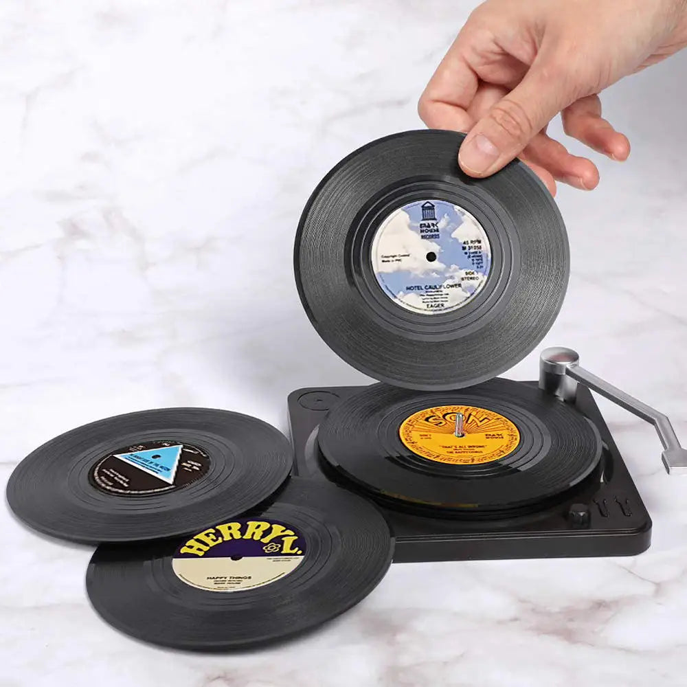 Set di Sottobicchieri in Vinile Retro - Proteggi i Tuoi Mobili con Stile Musicale