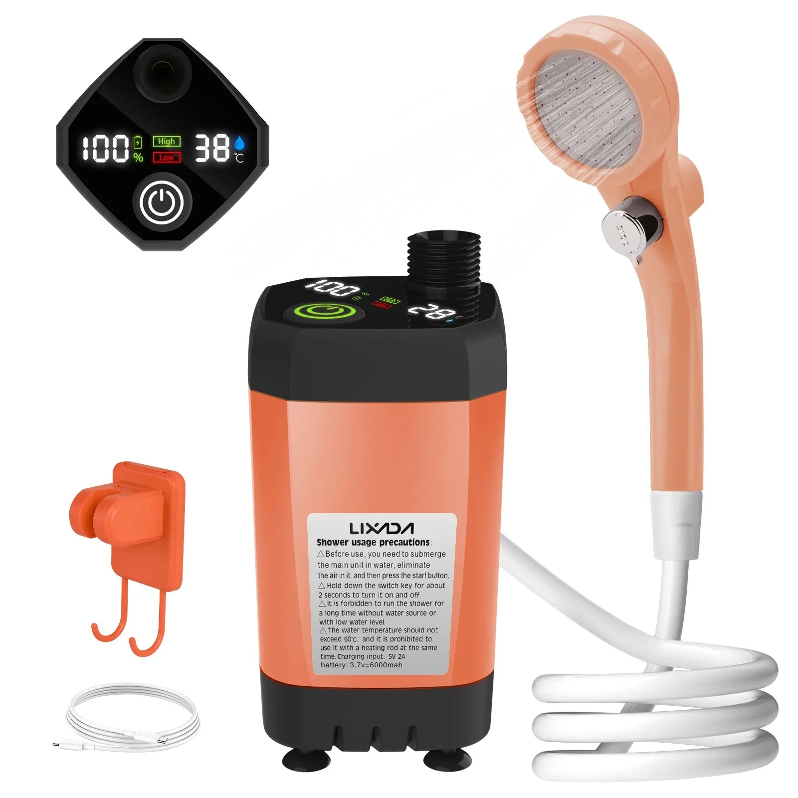 Kit Doccia da Campeggio Portatile – Con Display Digitale e Flusso d'Acqua Regolabile per Avventurieri