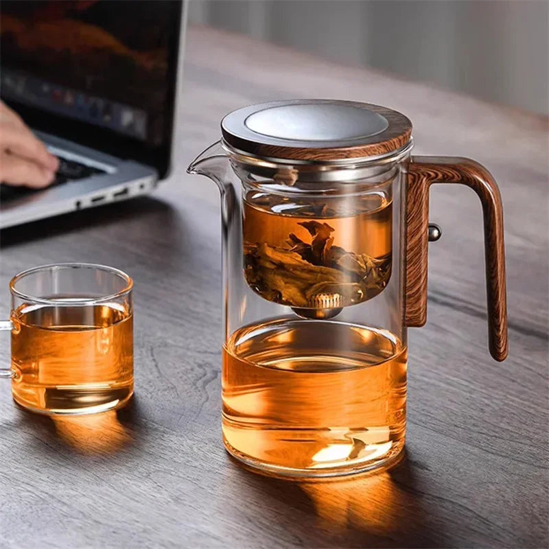 Elegante Teiera in Vetro con Infusore – Infusione Elegante con Manico in Legno