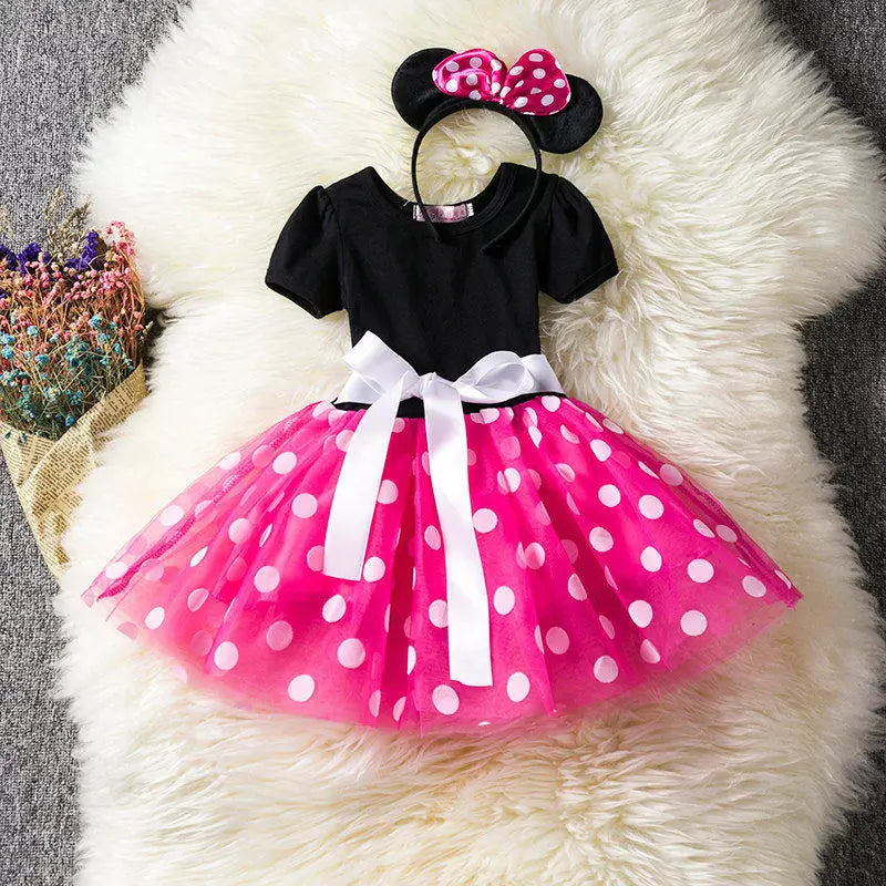 Costume di Minnie Mouse per Ragazze – Abito a Pois con Fascia per Capelli e Fiocco