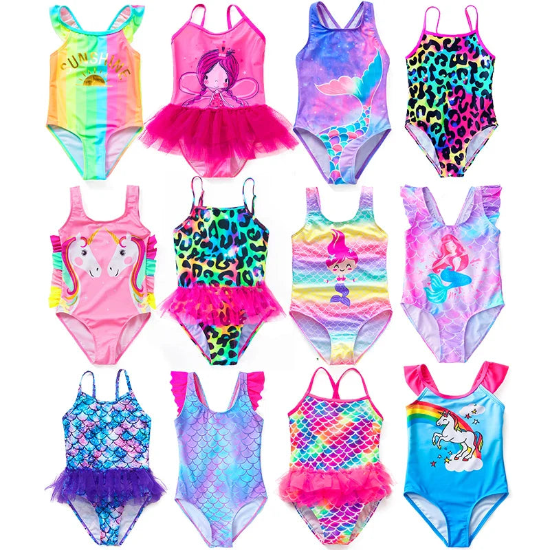 Costume da Bagno per Ragazze con Design di Sirene e Unicorni – Perfetto per Bambini di 4-8 Anni