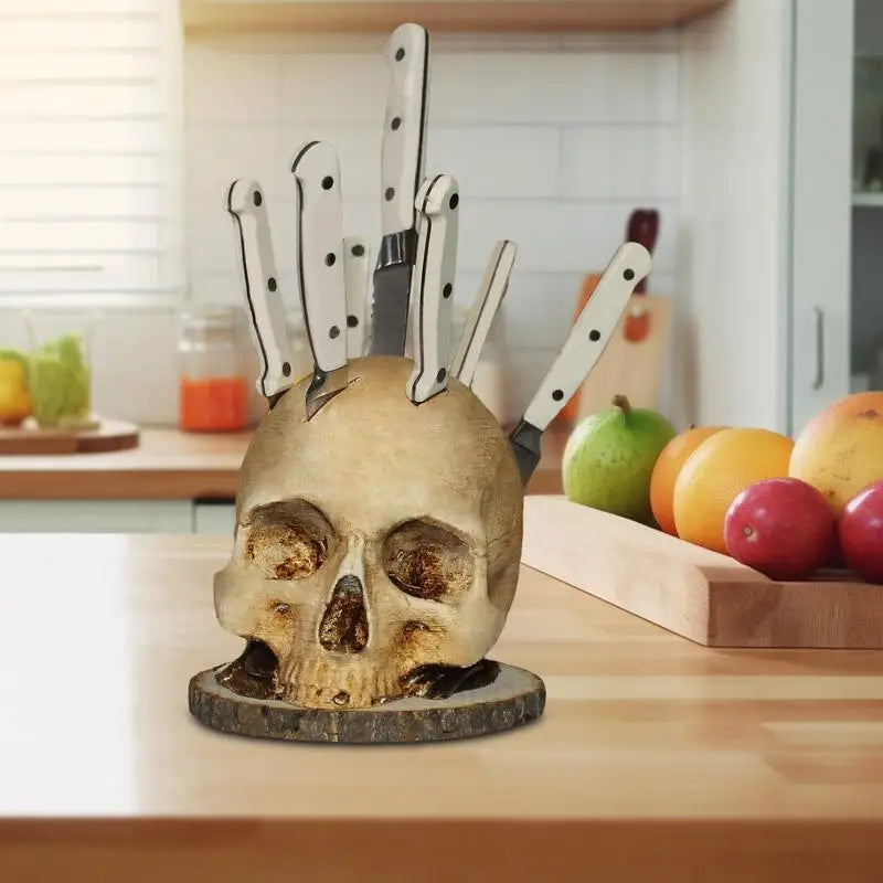 BladeSkull - Porta Coltelli Teschio Unico per Coltelli da Cucina