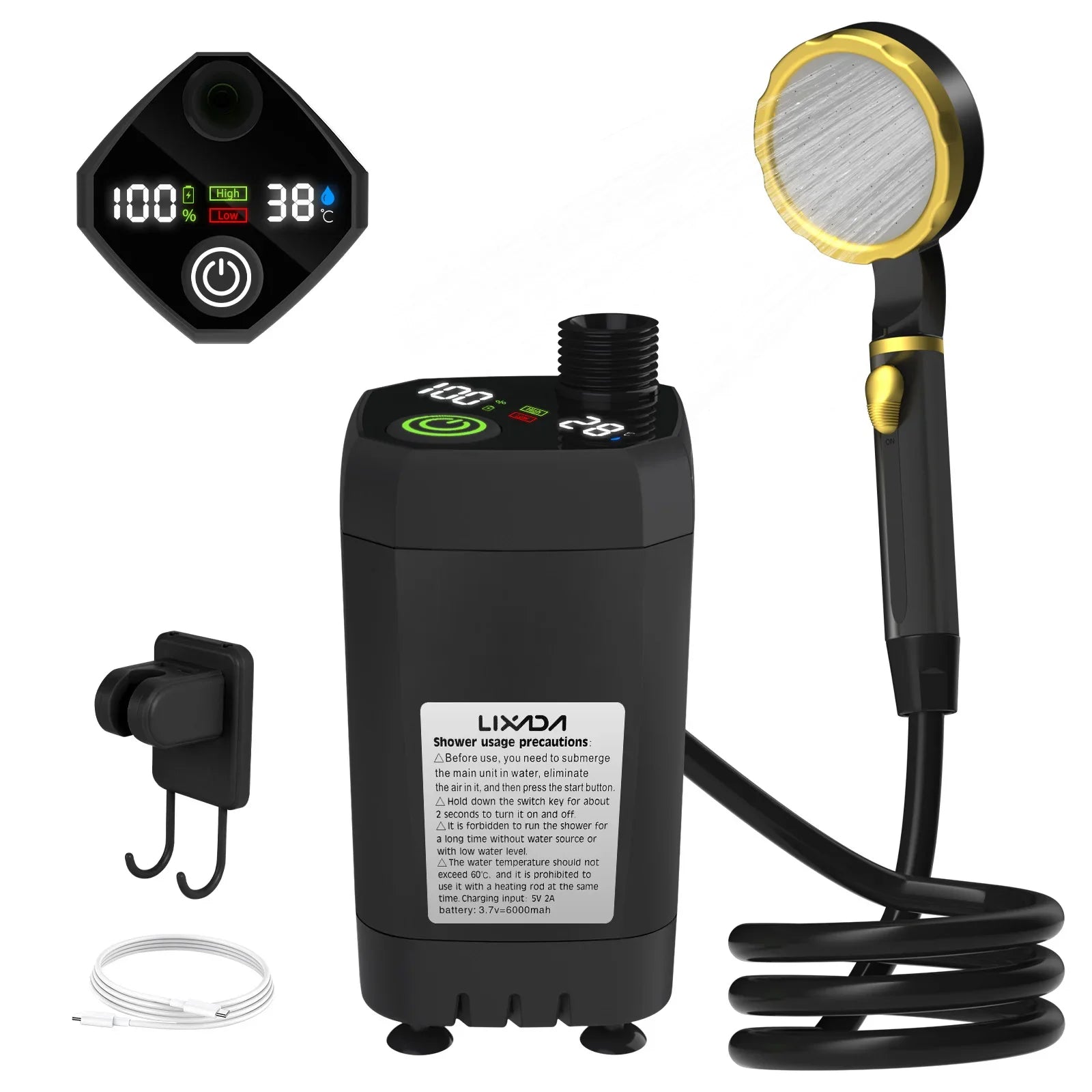 Kit Doccia da Campeggio Portatile – Con Display Digitale e Flusso d'Acqua Regolabile per Avventurieri