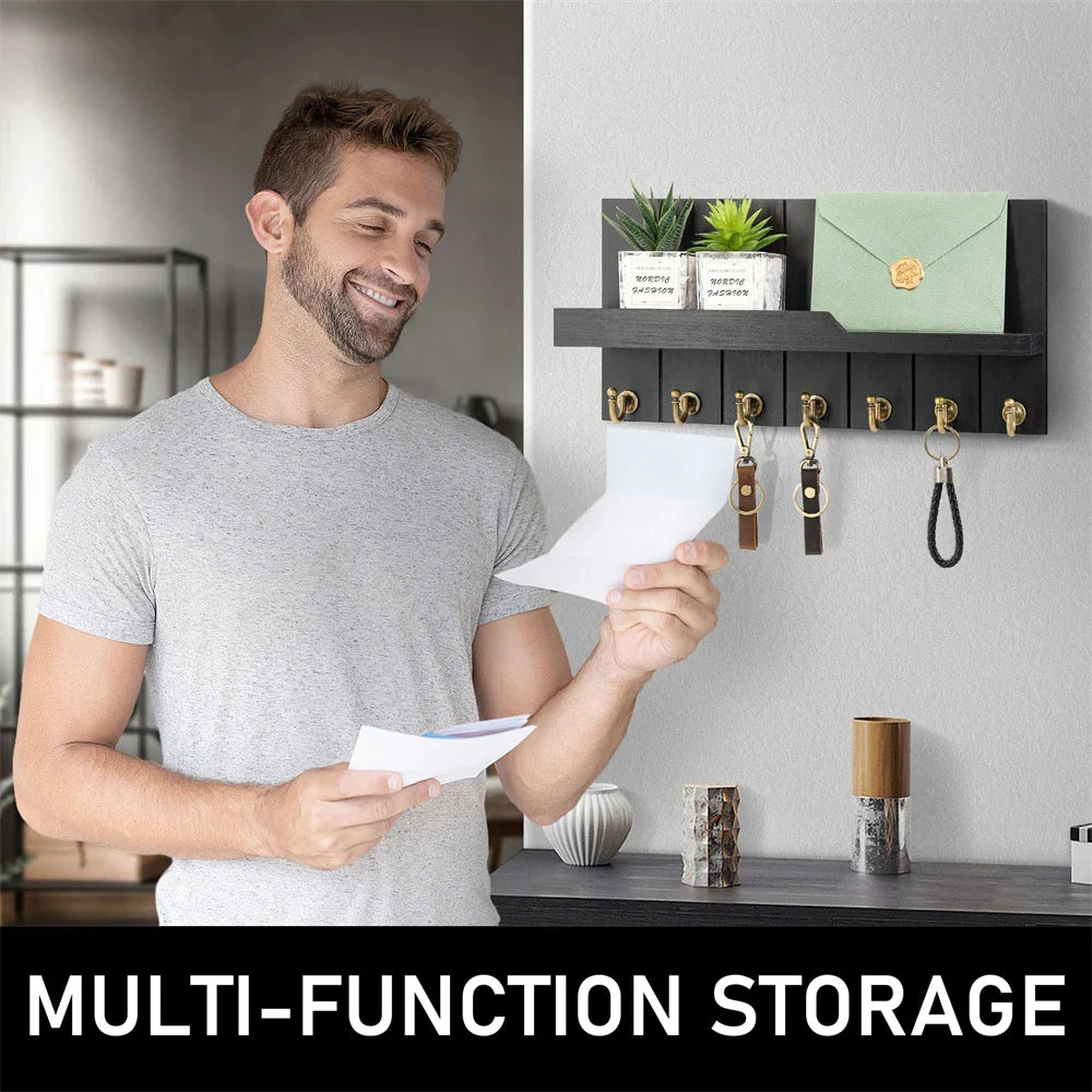 Portachiavi in Legno con Mensola - Soluzione Elegante per Chiavi e Posta