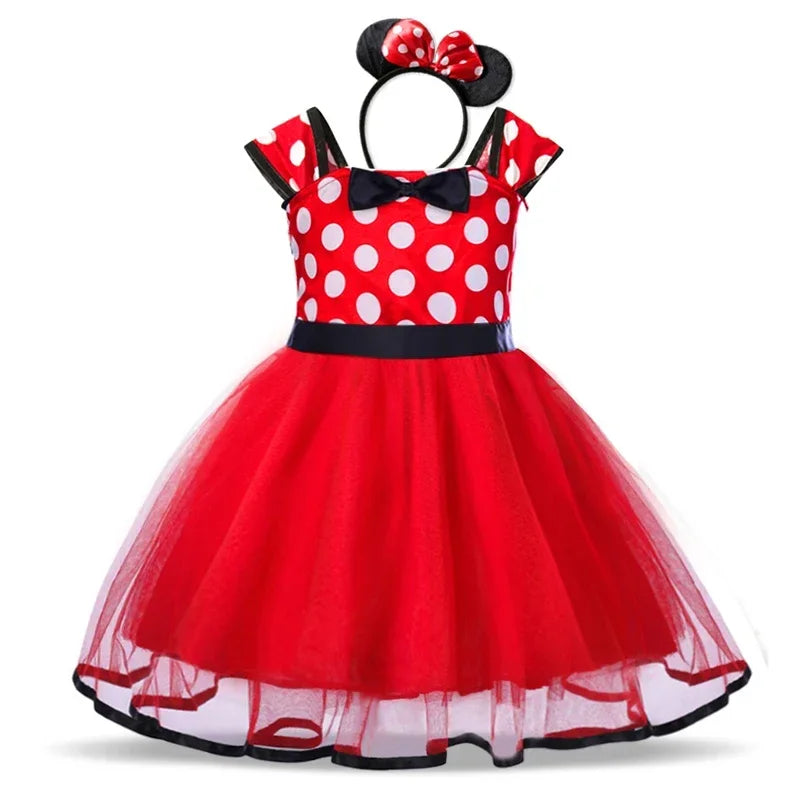 Costume di Minnie Mouse per Ragazze – Abito a Pois con Fascia per Capelli e Fiocco
