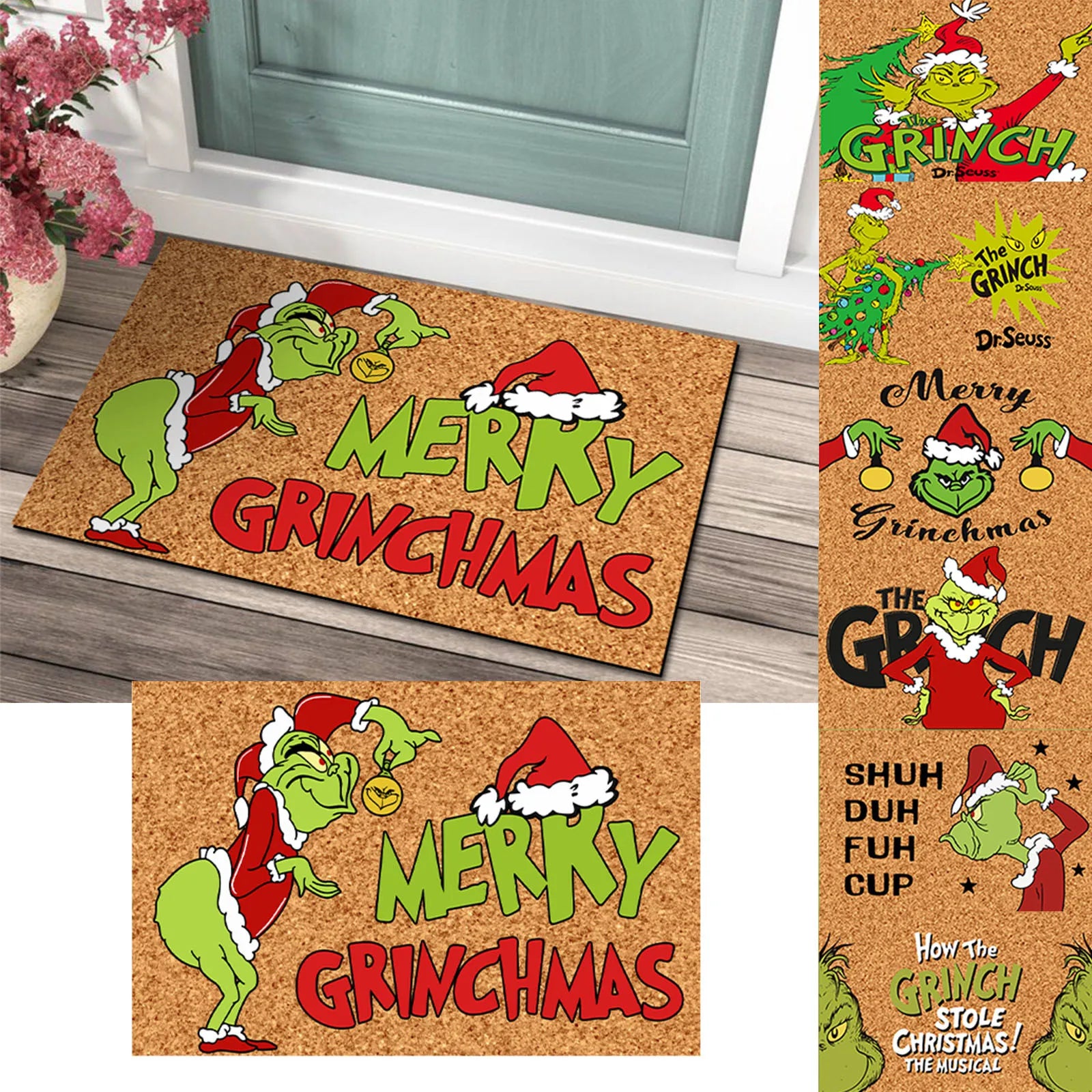 Tappetino da ingresso natalizio con design Grinch - Accoglienza festosa per le festività
