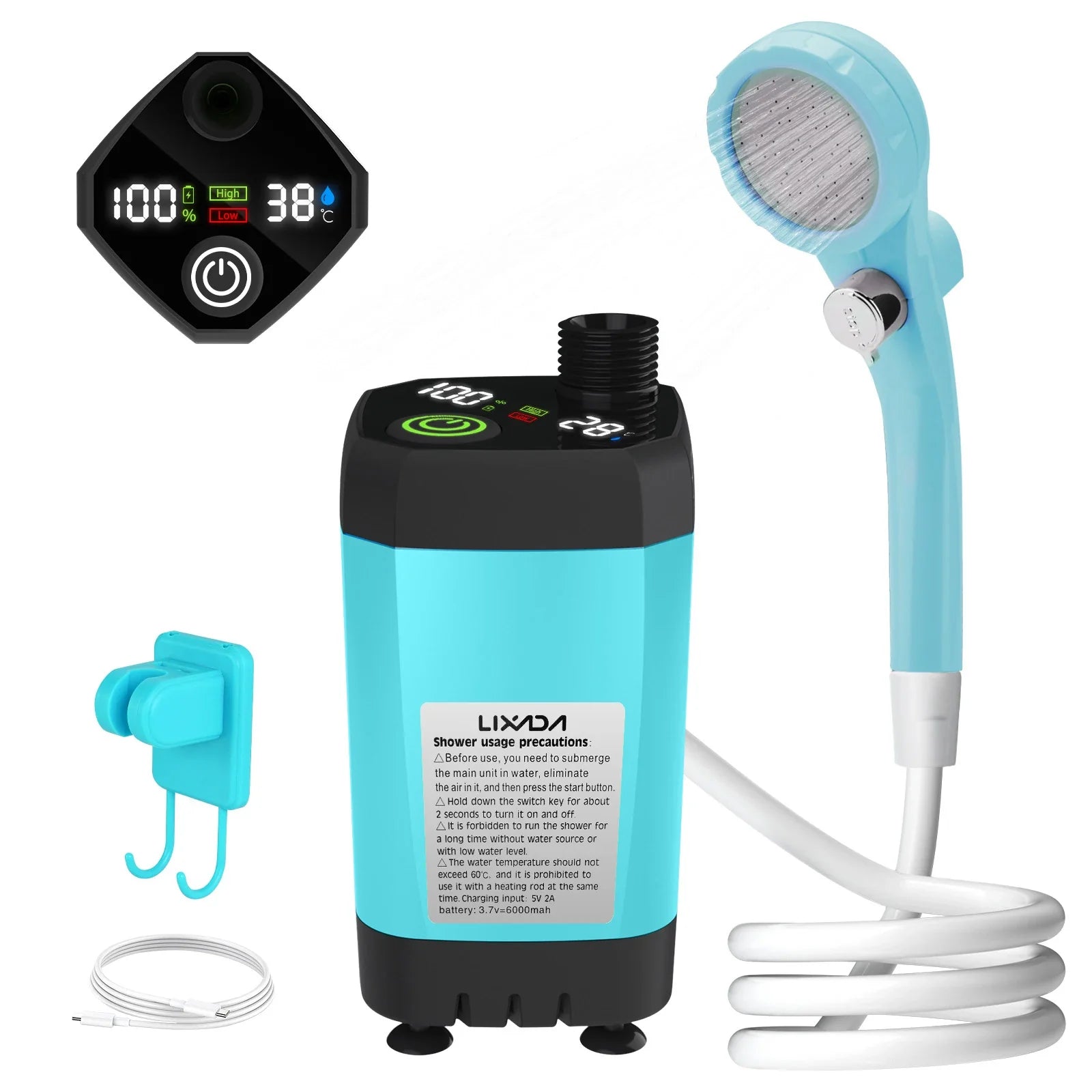 Kit Doccia da Campeggio Portatile – Con Display Digitale e Flusso d'Acqua Regolabile per Avventurieri