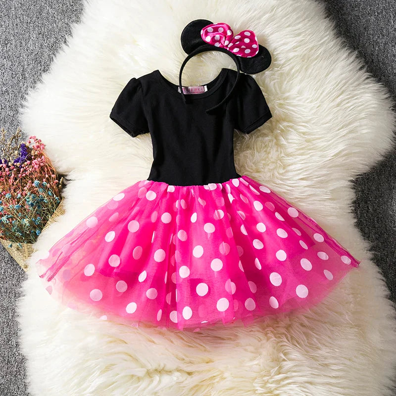 Costume di Minnie Mouse per Ragazze – Abito a Pois con Fascia per Capelli e Fiocco