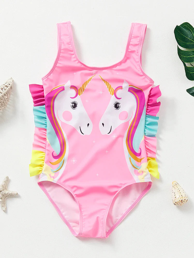 Costume da Bagno per Ragazze con Design di Sirene e Unicorni – Perfetto per Bambini di 4-8 Anni