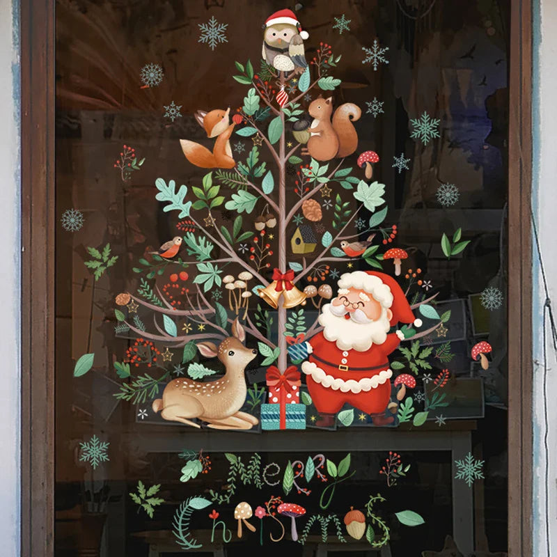 Decorazione per Finestra Natalizia - Decorazione Festiva con Babbo Natale e Animali per un Natale Suggestivo