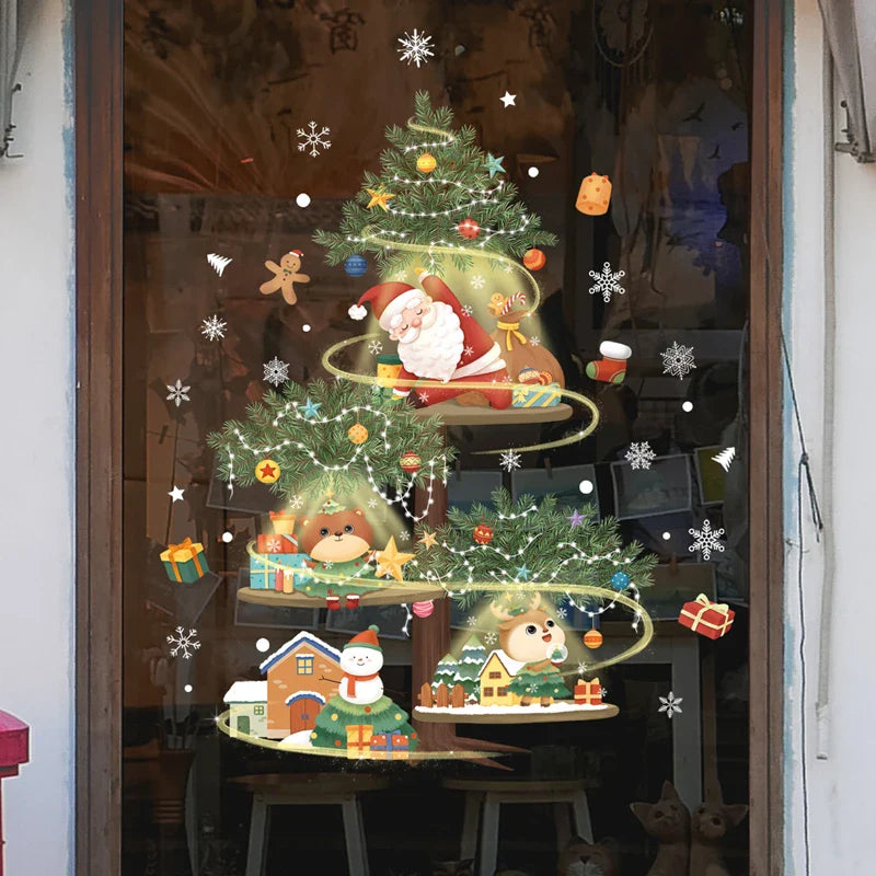 Decorazione per Finestra Natalizia - Decorazione Festiva con Babbo Natale e Animali per un Natale Suggestivo