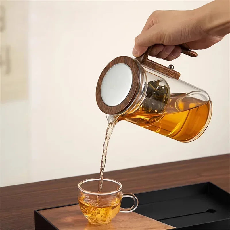 Elegante Teiera in Vetro con Infusore – Infusione Elegante con Manico in Legno