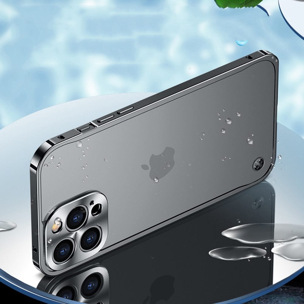 AeroGuard Custodia in Alluminio per iPhone – Telaio Metallico Ultra-Leggero con Retro in Cristallo