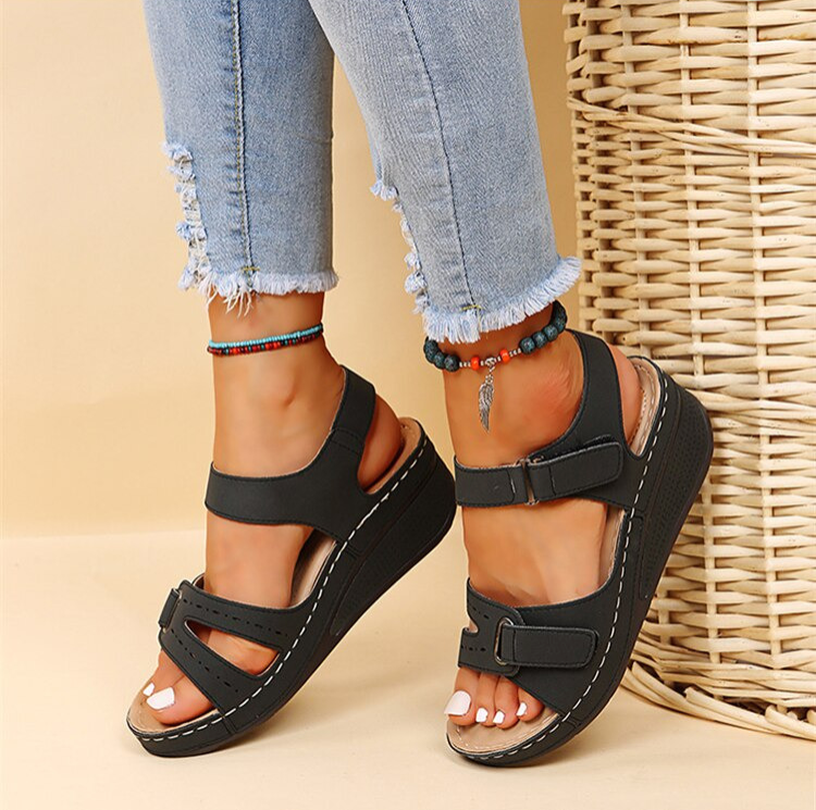Sandali Wedge Regolabili per Donne – Comfort Sicuro con Velcro